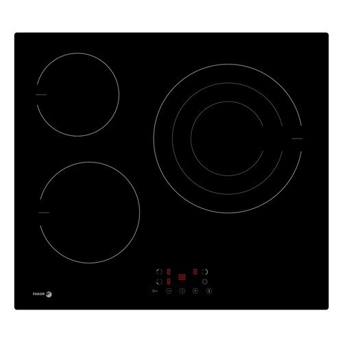 Placa vitrocerámica radiante FAGOR 3VFT-30AC negro, potencia 5700W, 3 zonas de cocción, A:59cm.