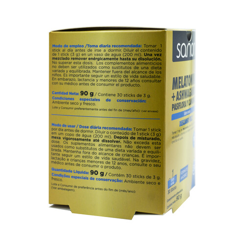 SANON Complemento alimenticio a base de Melatonina, Ashwaganda, Pasiflora y Camomila, con sabor sandía SANON Descanso feliz 30 sticks.