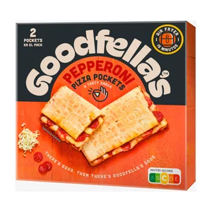 GOODFELLA´S Pizza pockets Masa de pizza rellena con salsa de tomate, pepperoni ahumado y quesos Mozzarella, Edam 250 g.