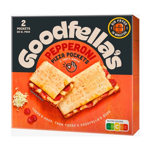 GOODFELLA´S Pizza pockets Masa de pizza rellena con salsa de tomate, pepperoni ahumado y quesos Mozzarella, Edam 250 g.