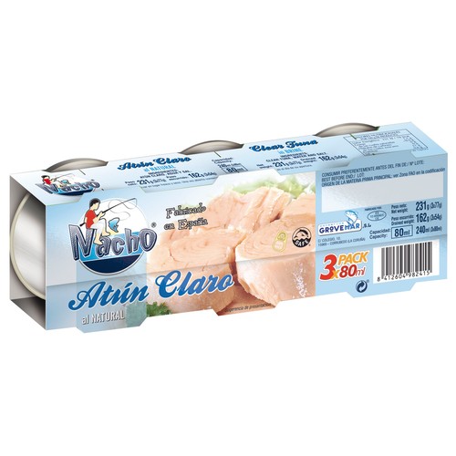 NACHO Atún claro al natural 3 x 80 ml.