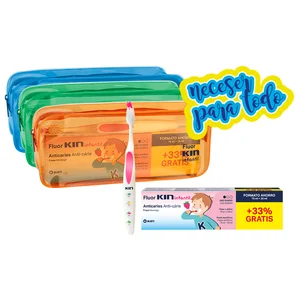 KIN Set dental infantil con estuche, cepillo de dientes y neceser con cierre de cremallera KIN.