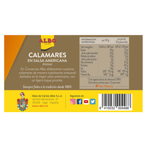 ALBO Calamares en salsa americana ALBO 75 gr.