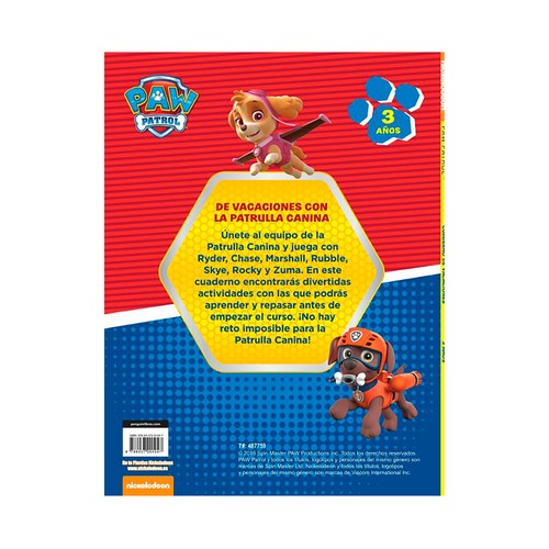 Paw Patrol vacaciones (3 años), cuaderno de actividades. NICKELODEON