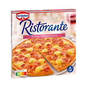 Imagen de DR. OETKER Pizza de masa fina y crujiente cubierta con tomate, jamón cocido y queso Ristorante 340 g.