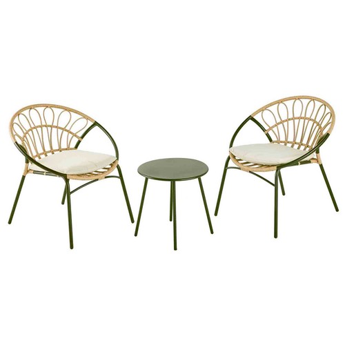 Set 3 piezas de jardin modelo Wicker. Conjunto de jardín aire libre con mesa y sillas GARDEN STAR ALCAMPO