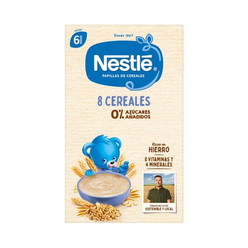 NESTLÉ Papilla de 8 cereales, sin azúcares añadidos, a partir de 6 meses 475 g.
