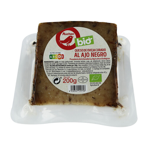 ALCAMPO ECOLÓGICO Queso de oveja curado al ajo negro ALCAMPO ECOLÓGICO 200 g.