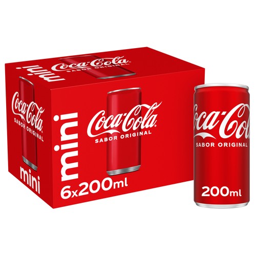 COCA COLA MINI Refresco de cola sabor original pack latas 6 uds de 200 ml. 