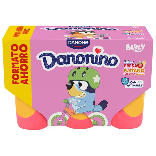 DANONINO de Danone Petit suisse con sabor a fresa y plátano 12 x 50 g.