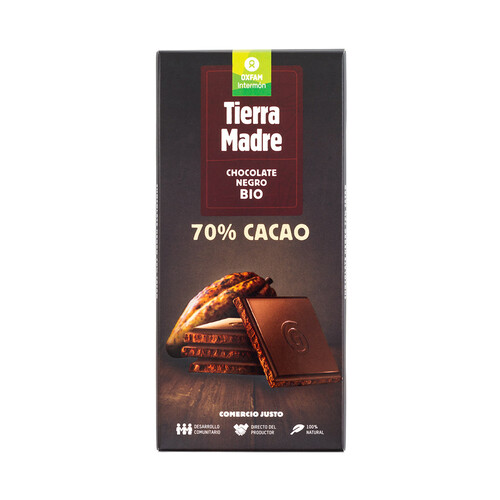 INTERMÓN OXFAM Chocolate 70% cacao Negro ecológico INTERMÓN OXFAM TIERRA MADRE 100 g.
