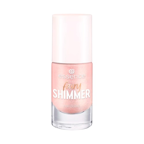 ESSENCE Fairy shimmer tono 05 rosa lila Esmalte de uñas con escamas doradas brillantes.