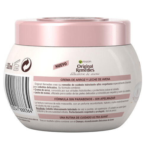 ORIGINAL REMEDIES Mascarilla capilar calmante y nutritiva para todo tipo de cabellos incluso sensibles ORIGINAL REMEDIES Délicatesse de Garnier 300 ml.