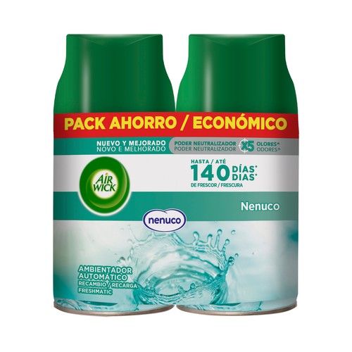 AIR WICK Ambientador lote de 2 recambios de ambientador automático con esencia a colonia nenuco AIR WICK Freshmatic Max.
