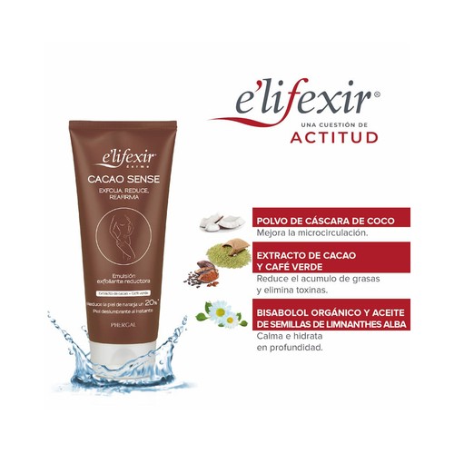 E"LIFEXIR Emulsión con acción exfoliante, reductora y reafirmante E´LIFEXIR Cacao sense 200 ml.