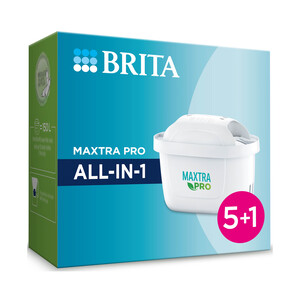 Cartucho de filtro de agua MAXTRA PRO All-in-1 pack 5+1: recambio original BRITA para agua del grifo con mejor sabor y menos impurezas.