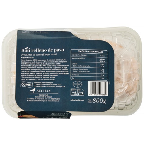AUCHAN COLLECTION Roti de pavo relleno de pimientos asados caramelizados y queso de cabra 800 g. Producto Alcampo Gourmet