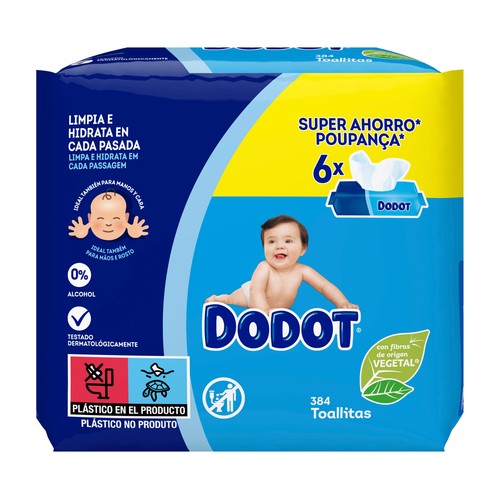 DODOT Toallitas humedas para bebé, aptas para manos y cara DODOT 6 x 64 uds.