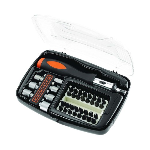 Set de 40 piezas para atornillar con atornillador de carraca, BLACK + DECKER A7062.