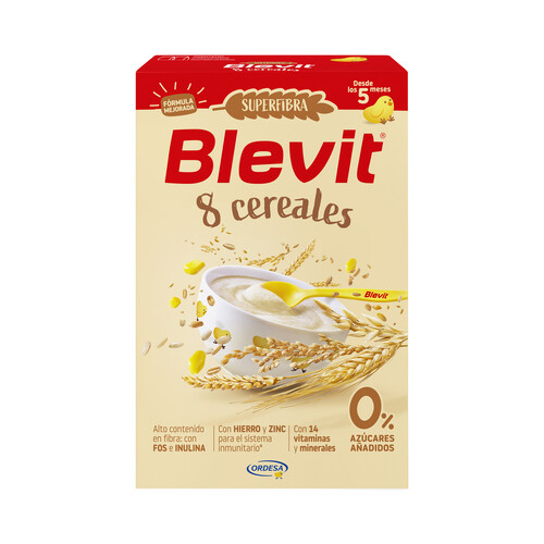 BLEVIT Superfibra Papilla de 8 cereales sin azúcares añadidos, a partir de 5 meses 500 g.