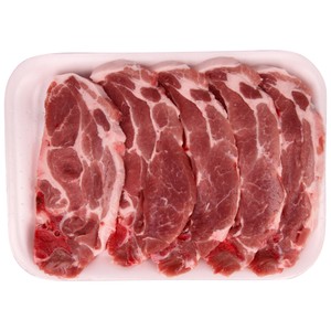 Chuletas de aguja de cerdo ideales para freír, bandeja.
