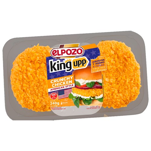 EL POZO King upp Bandeja con burger meat de pollo con rebozado crujiente estilo americano 2 x 120 g.