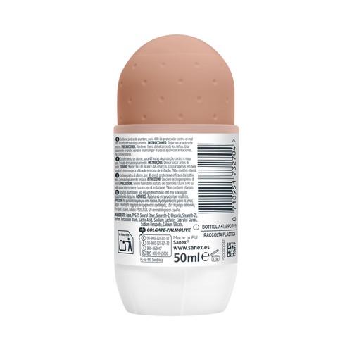 SANEX Mimeral protect Desodorante roll on para mujer con piedra de alumbre, pieles sensibles 50 ml.