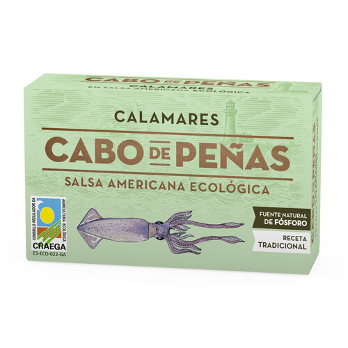 CABO DE PEÑAS Calamares en aceite de oliva con salsa América ecológico CABO DE PEÑAS 65 g.