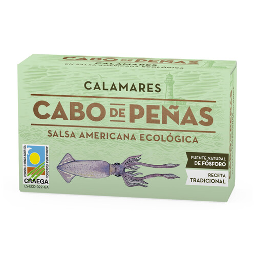 Calamares en aceite de oliva con salsa América ecológico CABO DE PEÑAS 65 g.