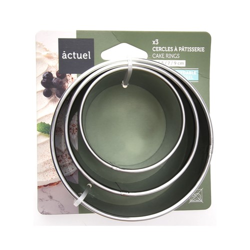 Set de 3 moldes para emplatar de acero inoxidable, 5cm/ 7cm y 9cm., ACTUEL.