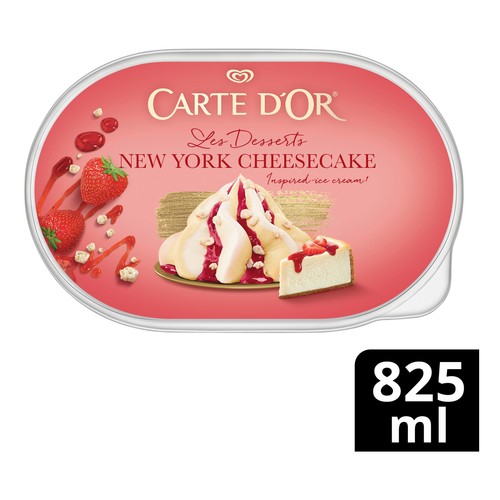 CARTE D"OR Les desserts tarrina de helado sabor a tarta de queso y helado sabor a galleta con salsa de fresa 825 ml.