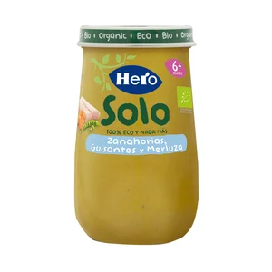 HERO Solo Tarrito de zanahoria, guisantes y merluza ecológicos, a partir de 6 meses 190 g.