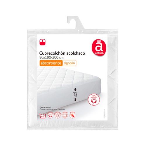 Cubre colchón acolchado 100% algodón hipoalergénico 135 centímetros PRODUCTO ALCAMPO.