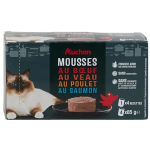 PRODUCTO ALCAMPO Comida para gatos húmeda de mousse con carne de vacuno 4 x 85 g.
