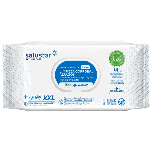 SALUSTAR Toallitas humedas para higiene y limpieza corporal de adultos SALUSTAR 60 uds