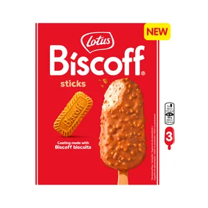 LOTUS Biscoff Helados de galleta caramelizada, con trozos de galleta caramelizada 3 x 90 ml.