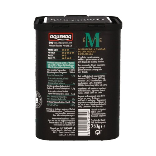 OQUENDO ÉLITE  Café molido mezcla (30% torrefacto y 70% natural) 250 g,