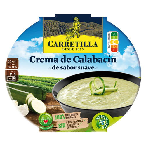 CARRETILLA Crema campestre de calabacín, sólo ingredientes naturales 350 g.