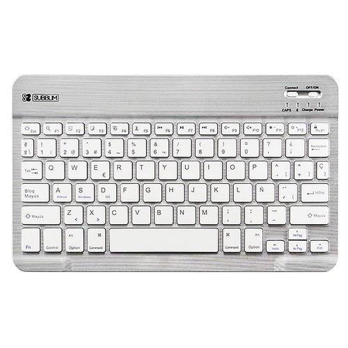 Teclado Bluetooth SUBBLIM SMART BT KEYBOARD plata, diseño Slim, batería de litio, conector Micro-USB.