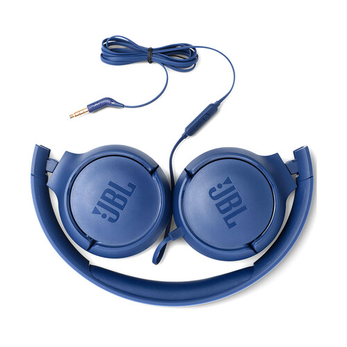 Auriculares tipo diadema JBL TUNE 500, micrófono, color azul.