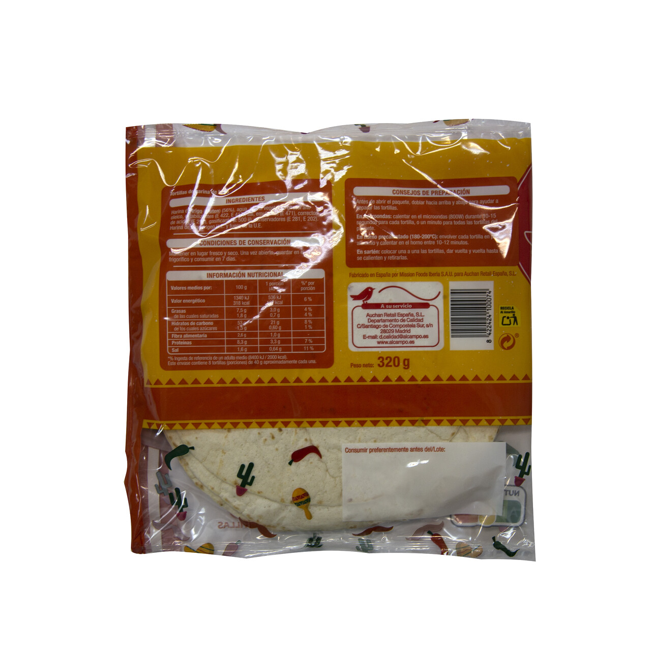 PRODUCTO ALCAMPO Tortillas de trigo PRODUCTO ALCAMPO 320 g. 8 uds