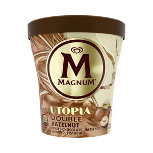 Imagen de MAGNUM Utopia doble hazelnut de Frigo Tarrina helado de avellana, almendra y caramelo recubierto de chocolate blanco 440 ml.