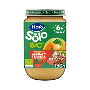 HERO Solo bio Tarrito de verduras con alubias y ternera, 100% ecológico, a paritr de 6 meses 190 g.