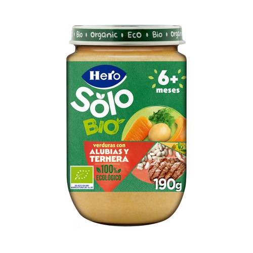 HERO Solo bio Tarrito de verduras con alubias y ternera, 100% ecológico, a paritr de 6 meses 190 g.