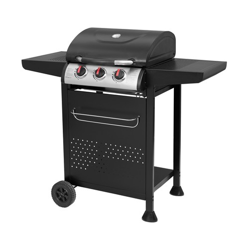 Barbacoa de gas con 3 quemadores y dos bandejas, parrilla 48x42cm. GARDEN STAR ALCAMPO.
