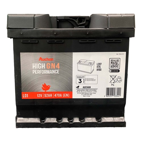 Batería de coche 52Ah, arranque 470A, 12V, ALCAMPO.