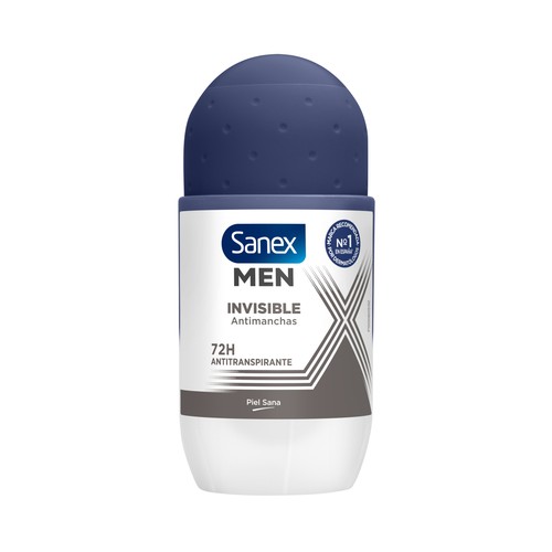 Desodorante roll on para hombre con protección anti transpirante de 24 horas SANEX Men dermo invisible 50 ml.
