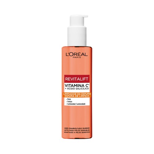 L´ORÉAL PARIS Revitalift 150 ml Limpiador purificador en espuma, con vitamina C y ácido salicílico.