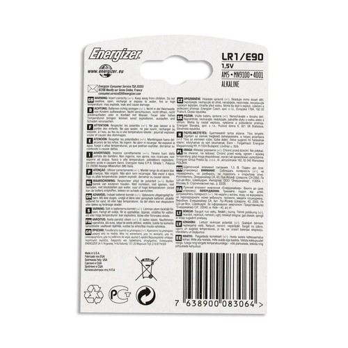 Pila alcalina LR1, E90, 1,5V, ENERGIZER.