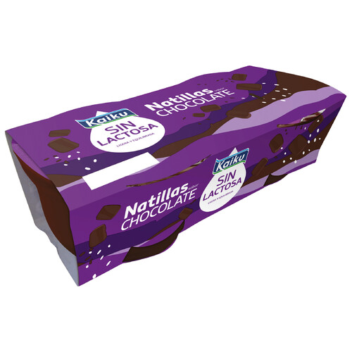 Natillas con sabor a chocolate, elaboradas sin lactosa KAIKU 2 x 125 g.